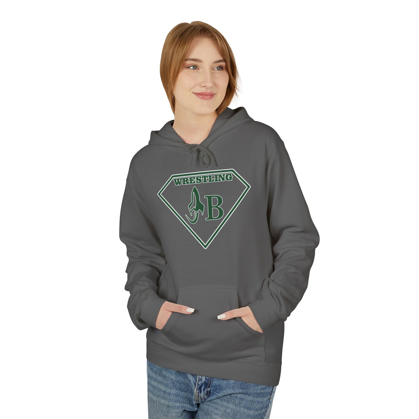 JB WRESTLING Unisex Midweight Fleece Hoodie - 'Vermilion QB' Graphic Design